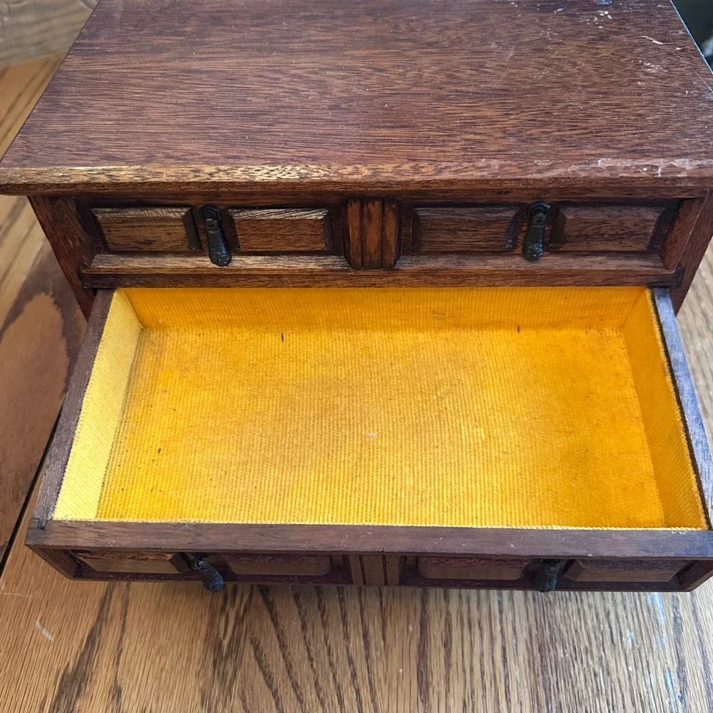 Mele Jewelry Box Chest Brown Vintage Wood 3-Drawer Japan